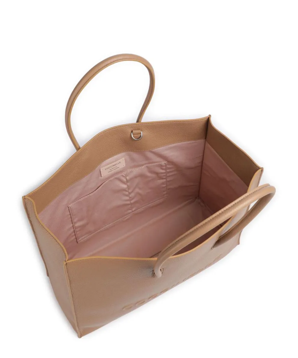 Myrtha Maxi Logo Shopper genarbtes Rindsleder hellbraun