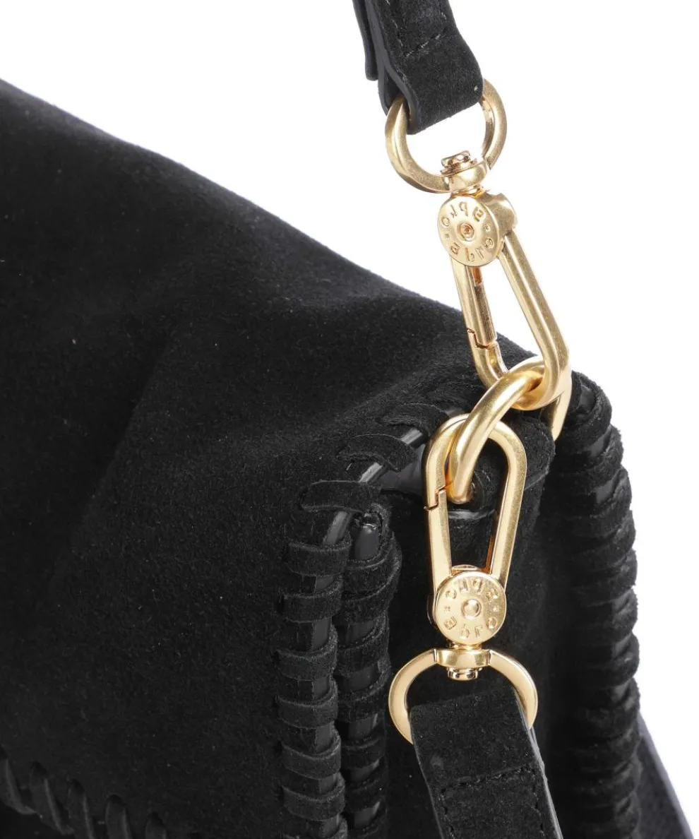 Suede Temi Stitch Schultertasche aufgerautes Leder schwarz