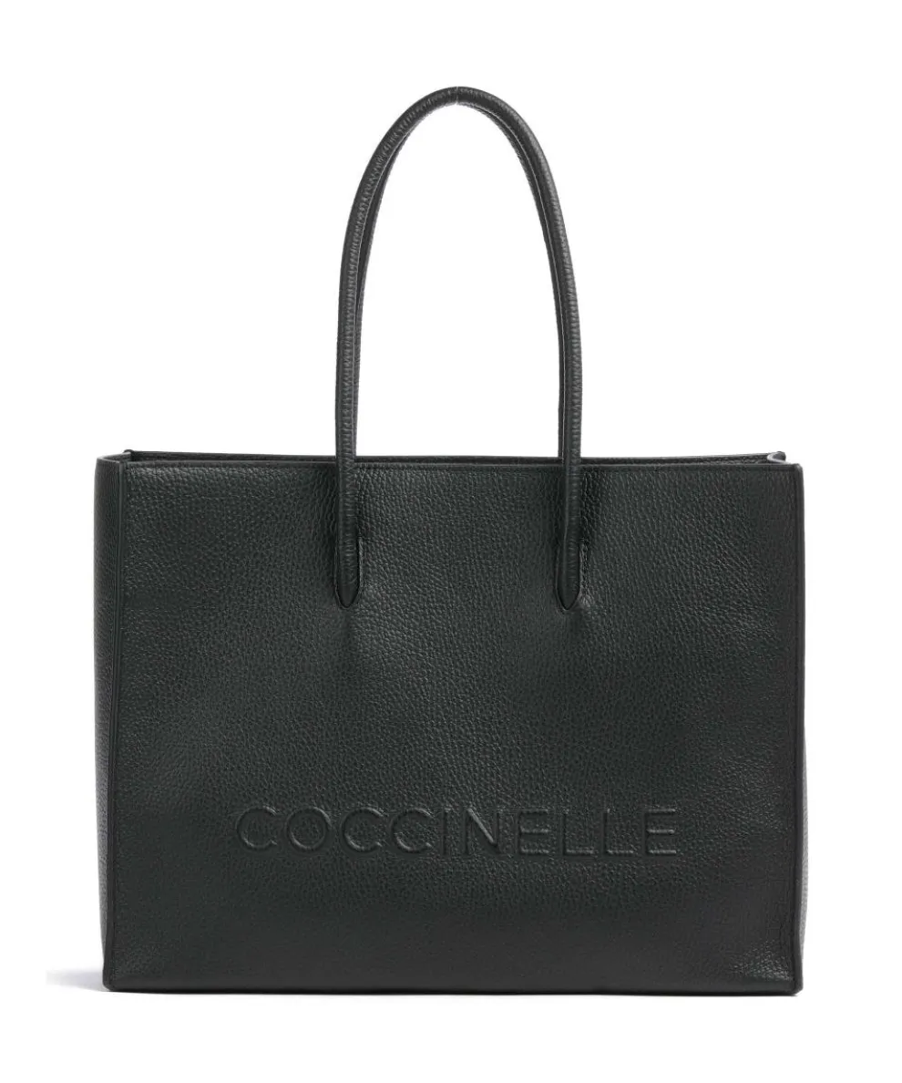 Myrtha Maxi Logo Shopper genarbtes Leder schwarz