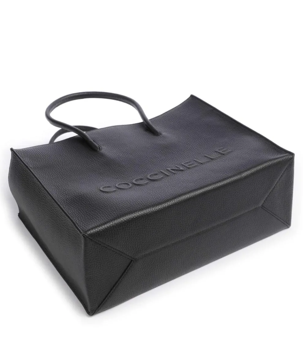 Myrtha Maxi Logo Shopper genarbtes Leder schwarz