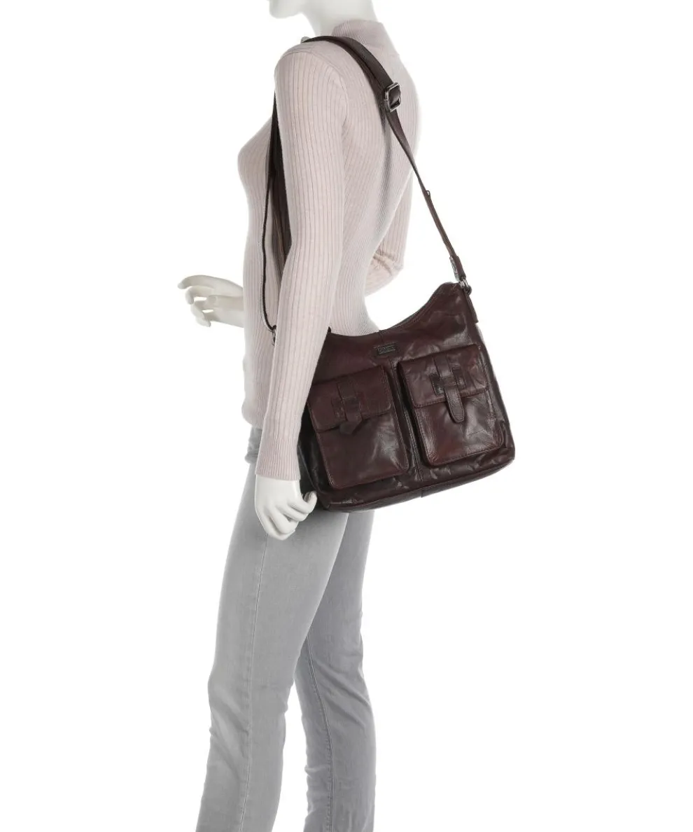 Bronco Beuteltasche genarbtes Leder dunkelbraun