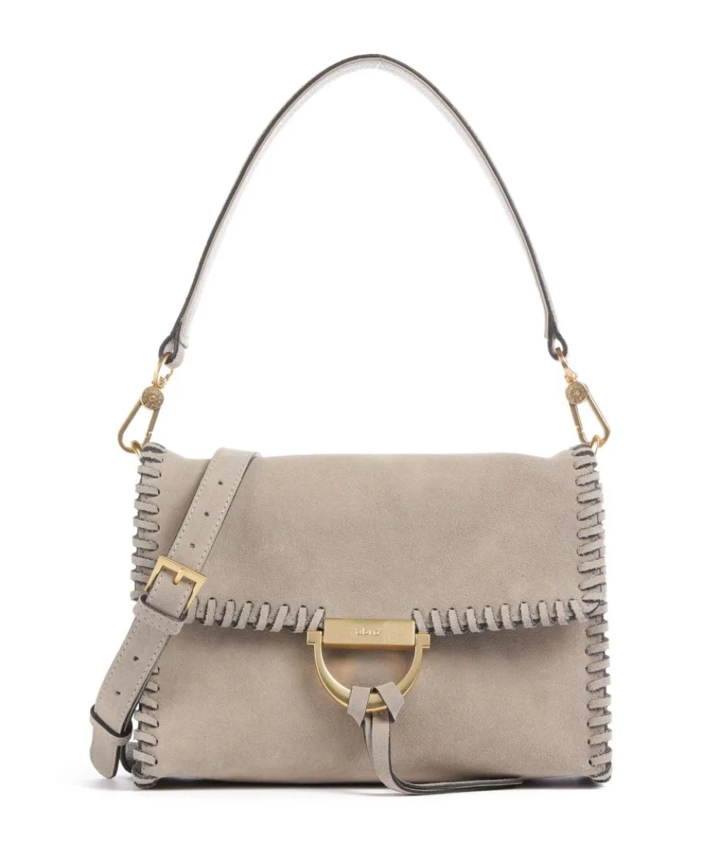 Suede Temi Stitch Schultertasche aufgerautes Leder beige