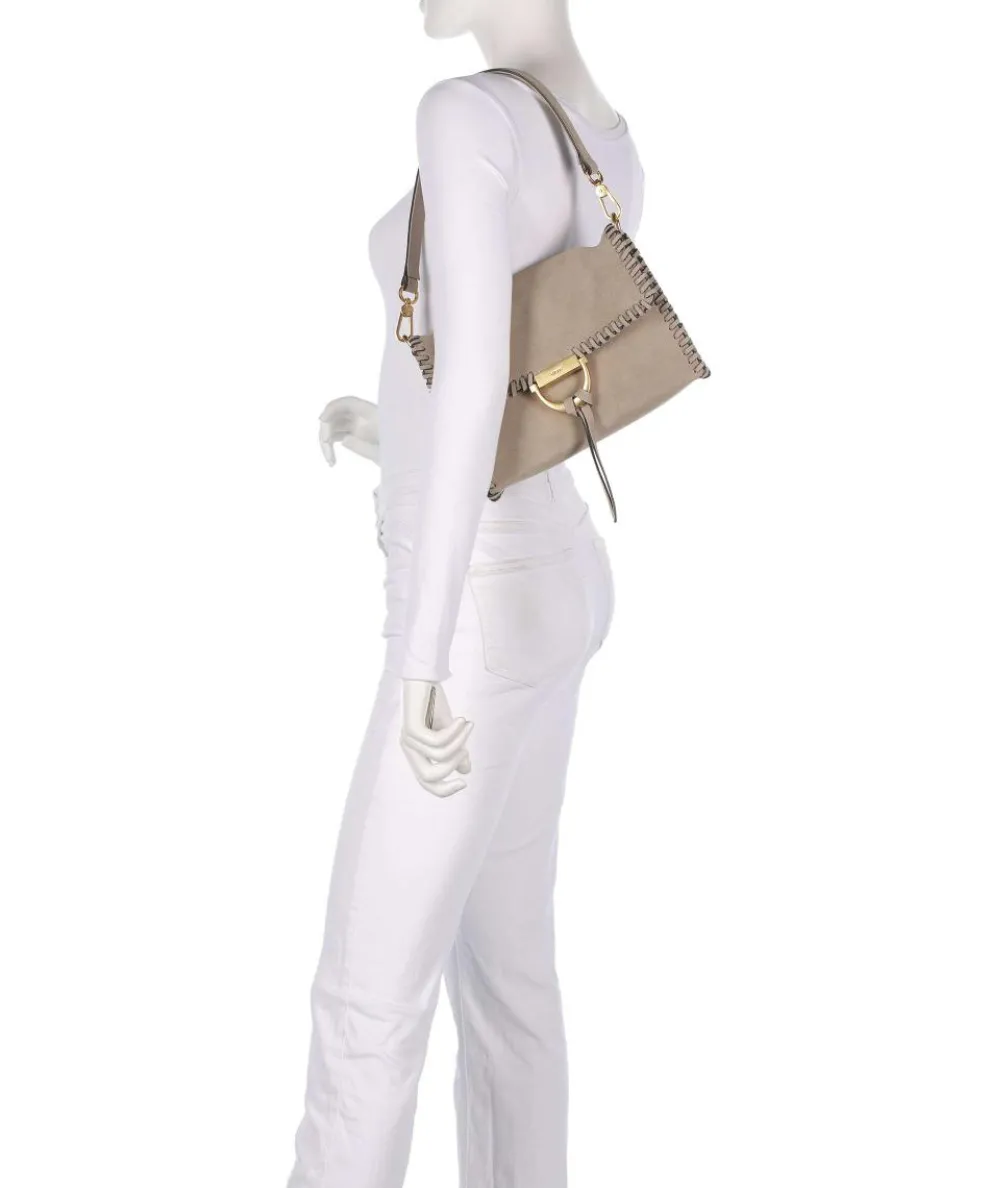 Suede Temi Stitch Schultertasche aufgerautes Leder beige