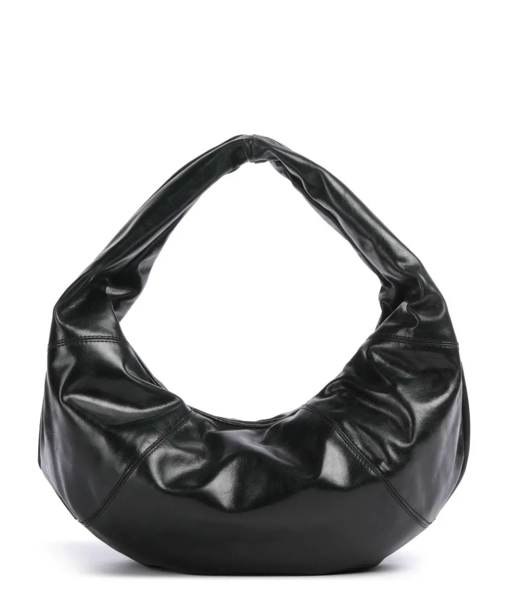 Greta Icon Crinkle Beuteltasche fein genarbtes Rindsleder schwarz