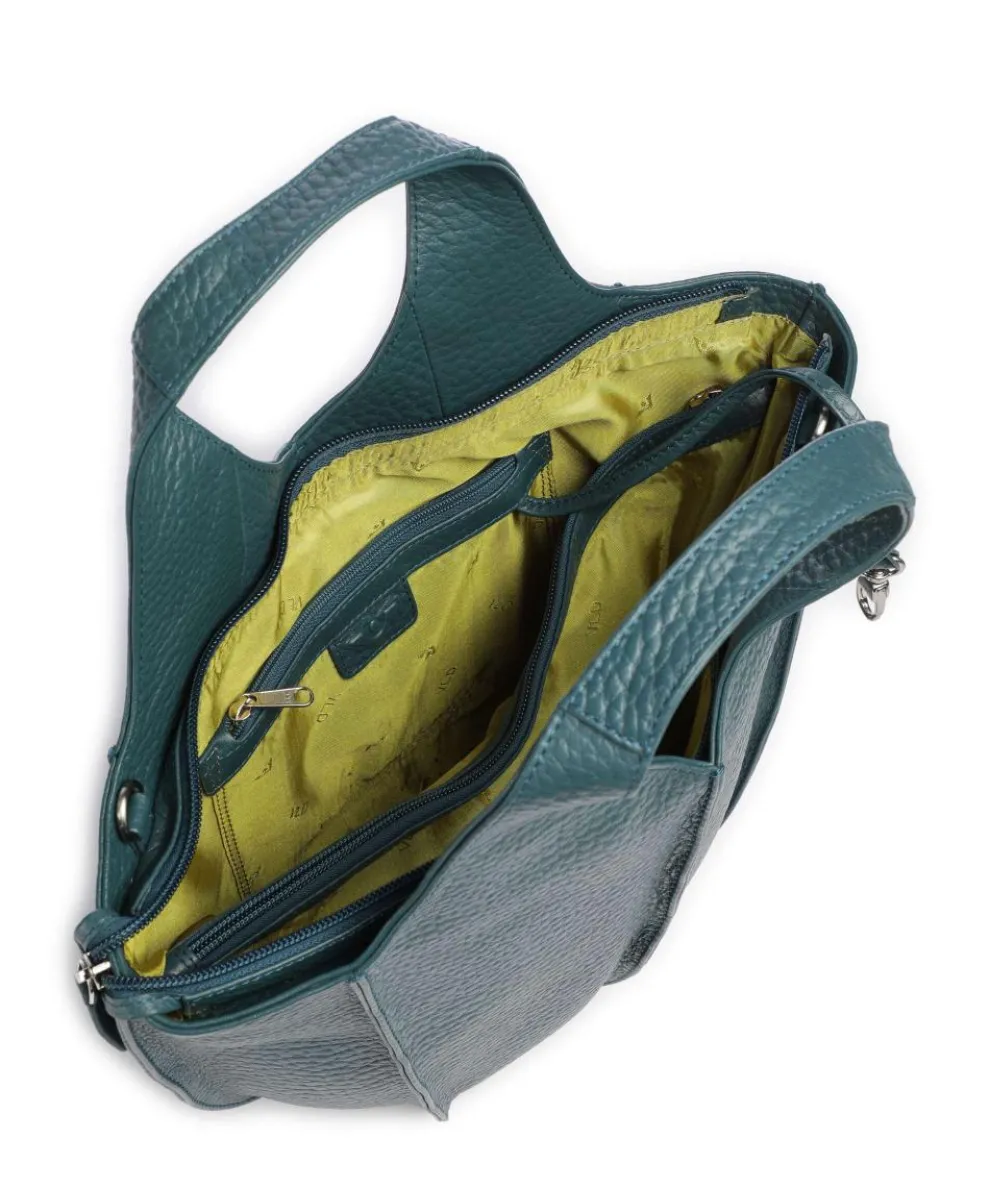 Hirsch Jela Handtasche genarbtes Leder petrol