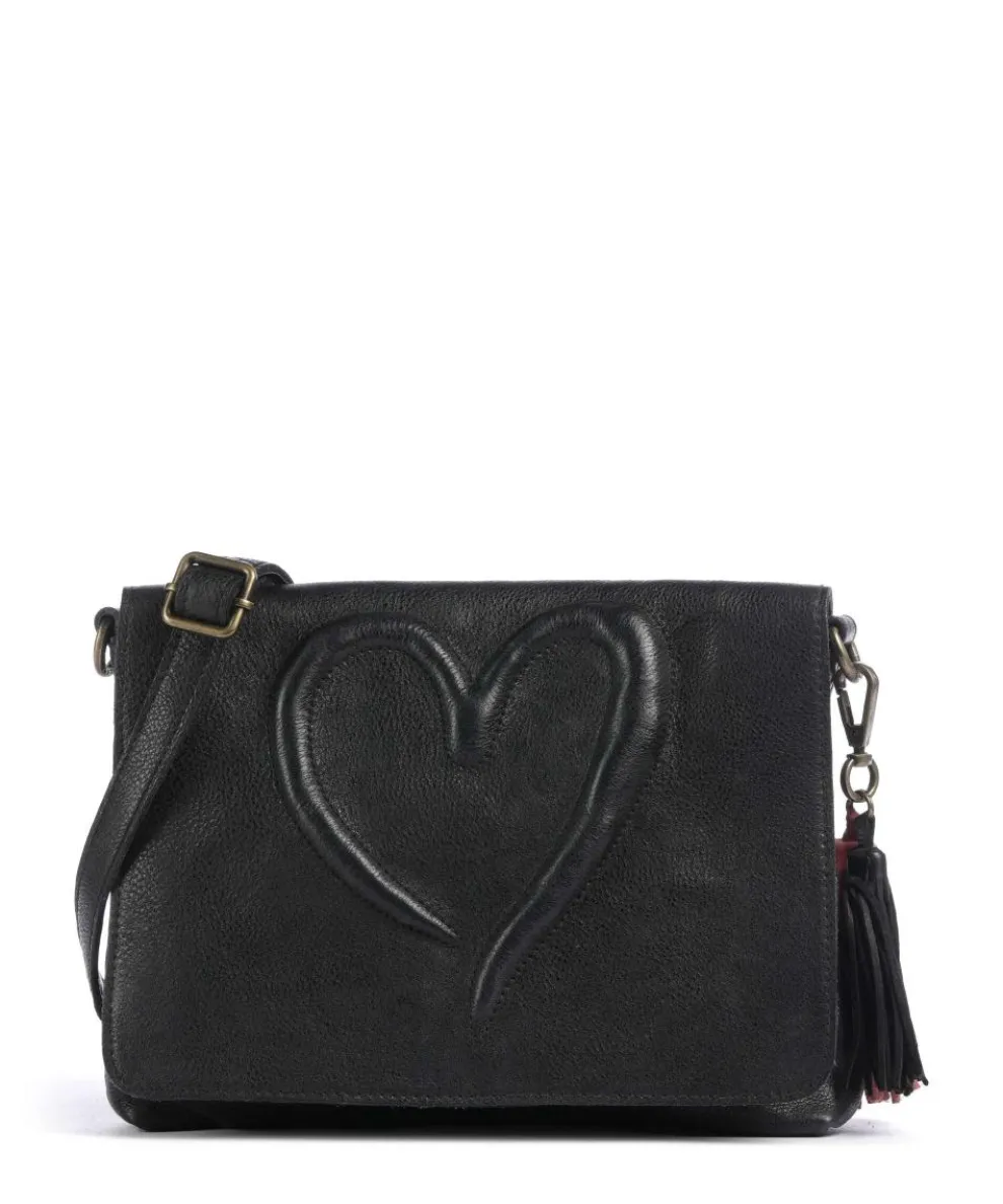 Herzweg 3 Umhängetasche genarbtes Leder schwarz
