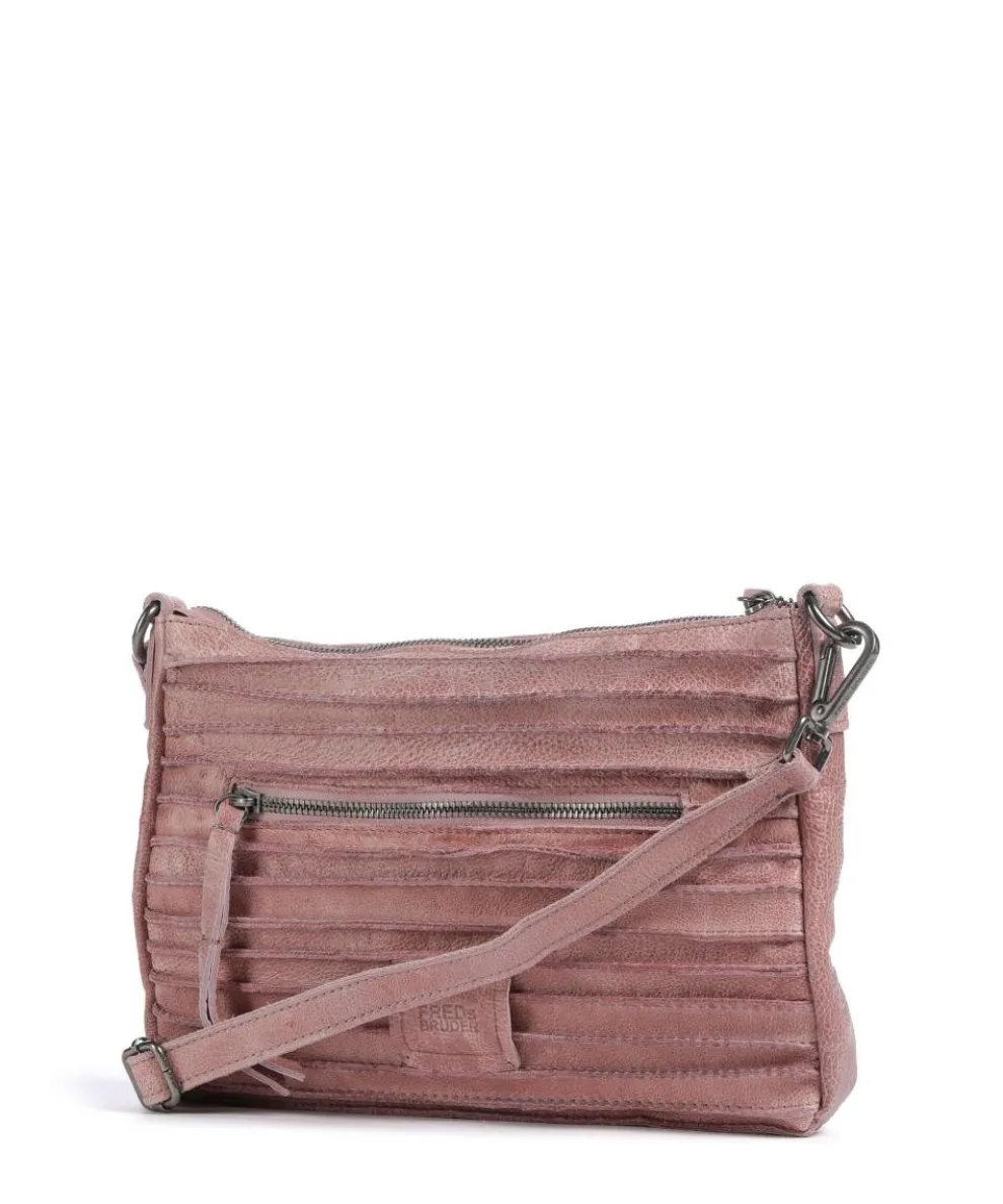 Bestseller Riffel Umhängetasche genarbtes Leder rosa