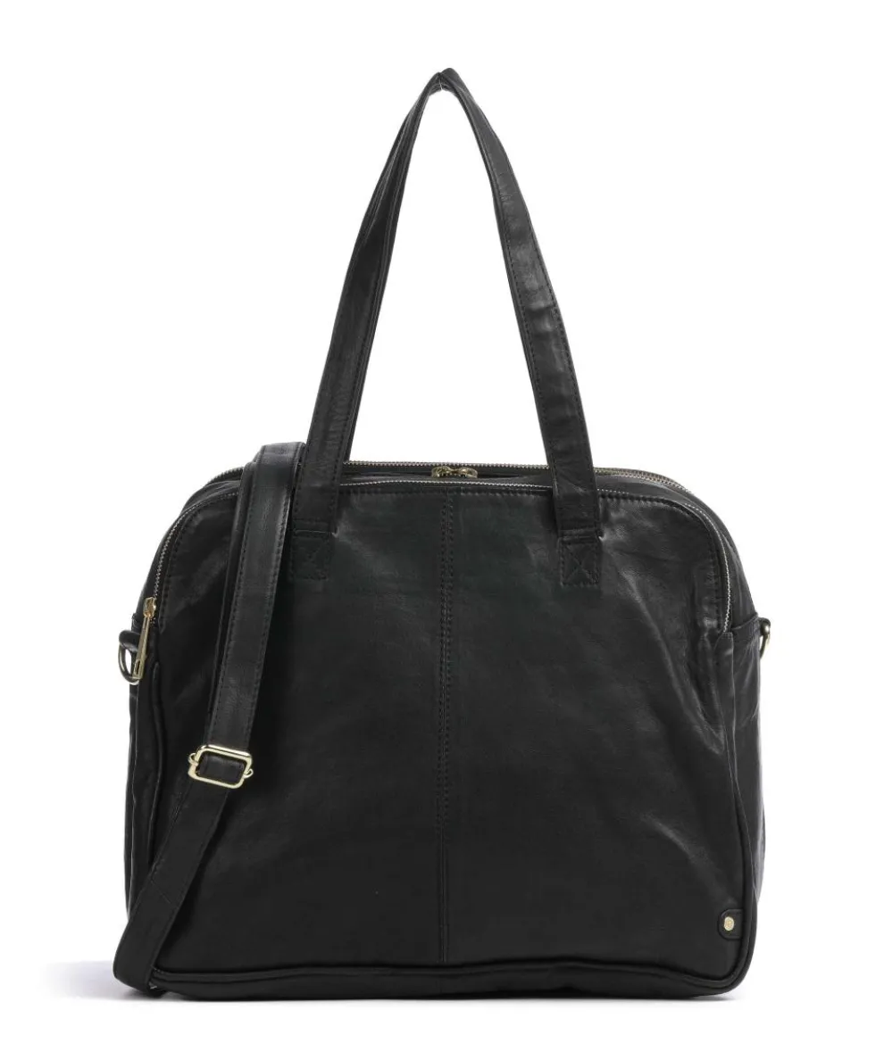 Golden Chic Schultertasche genarbtes Leder schwarz