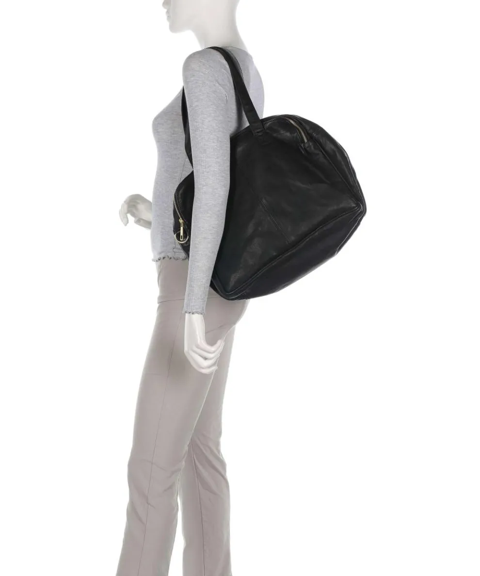 Golden Chic Schultertasche genarbtes Leder schwarz