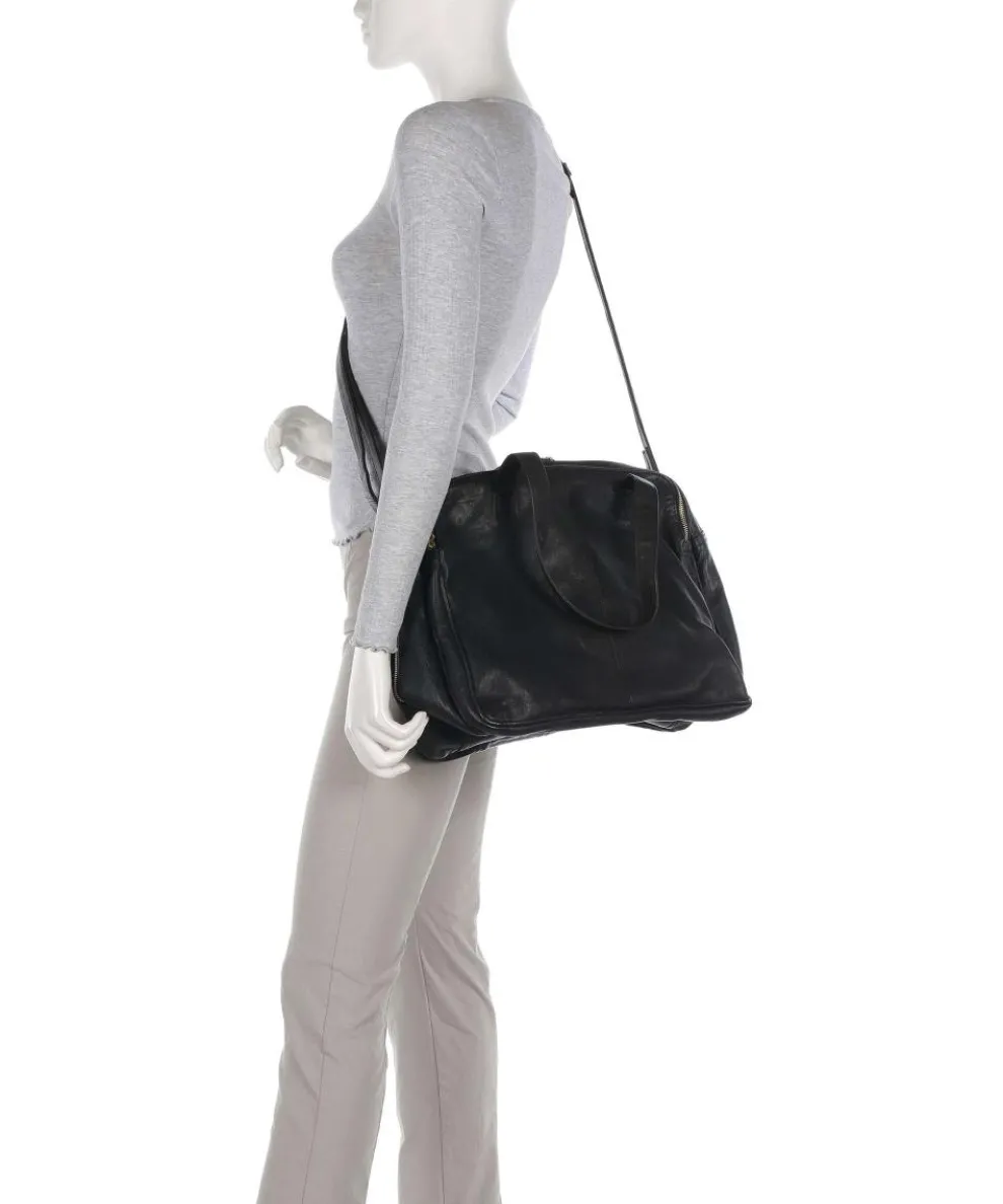 Golden Chic Schultertasche genarbtes Leder schwarz