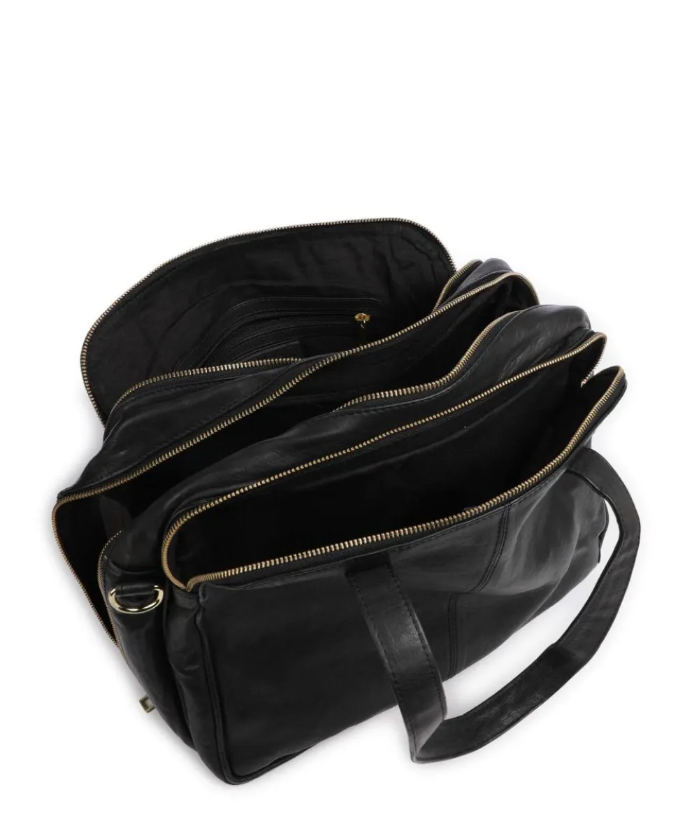 Golden Chic Schultertasche genarbtes Leder schwarz