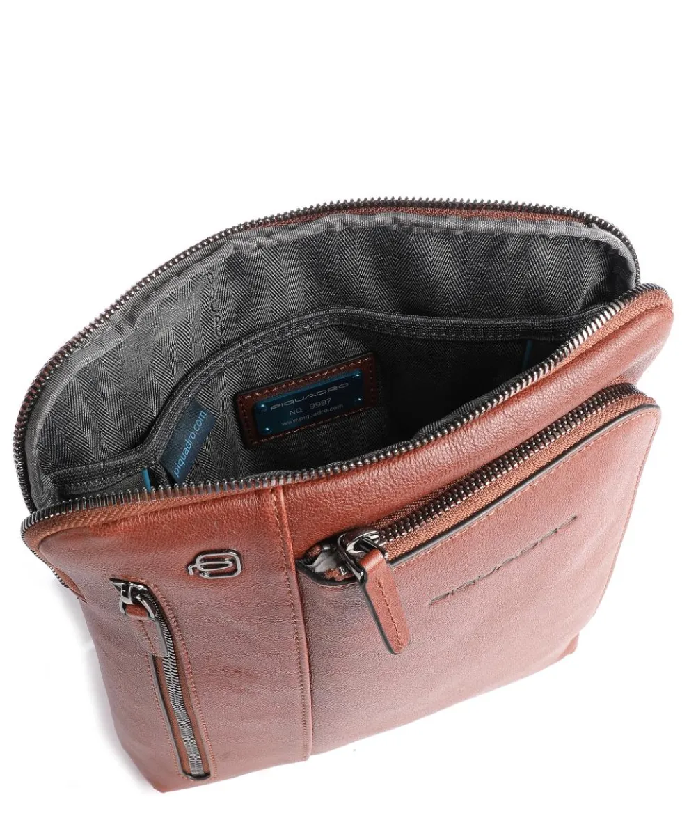 Black Square Umhängetasche genarbtes Leder tabak