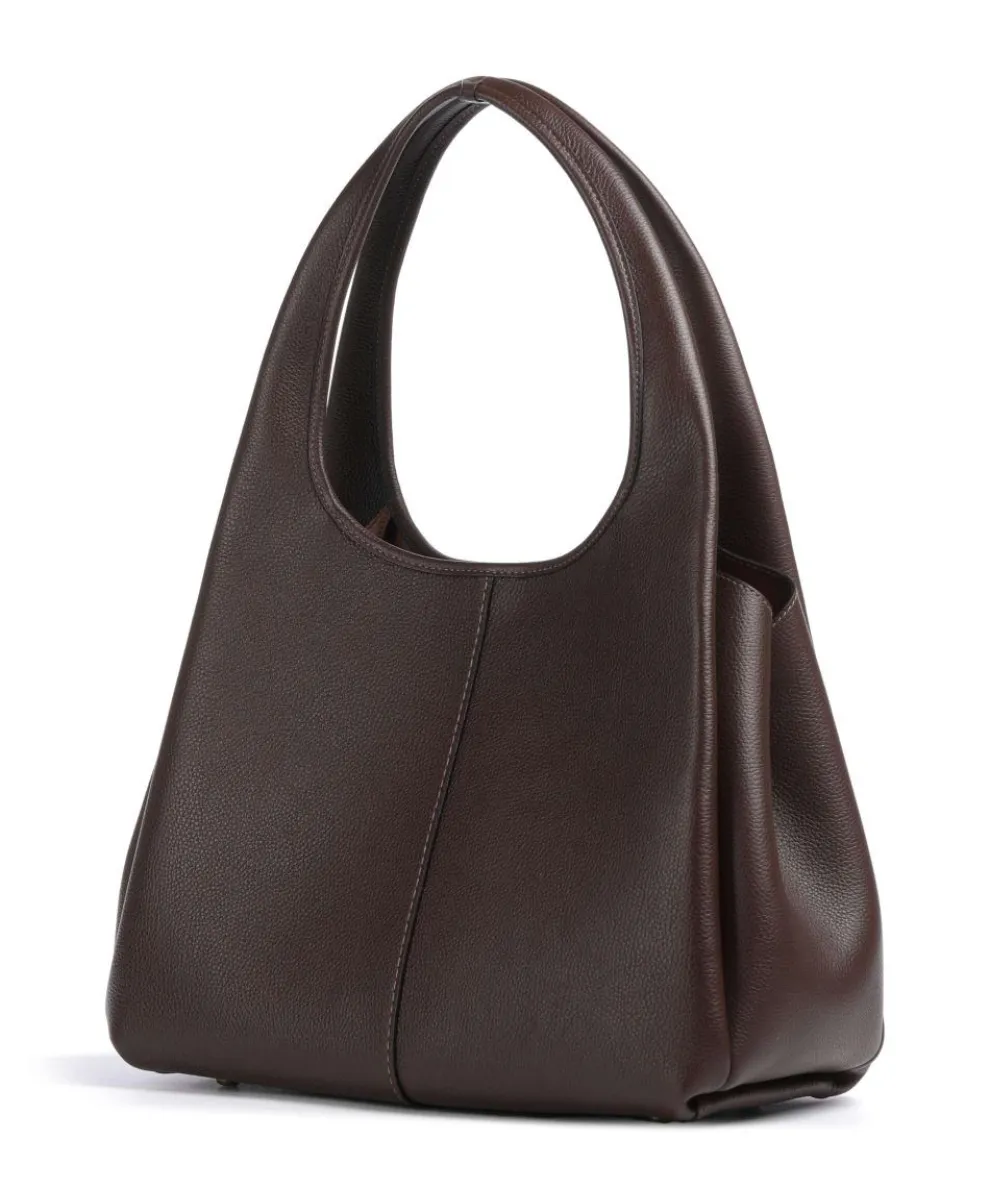 Lana Beuteltasche genarbtes Leder dunkelbraun