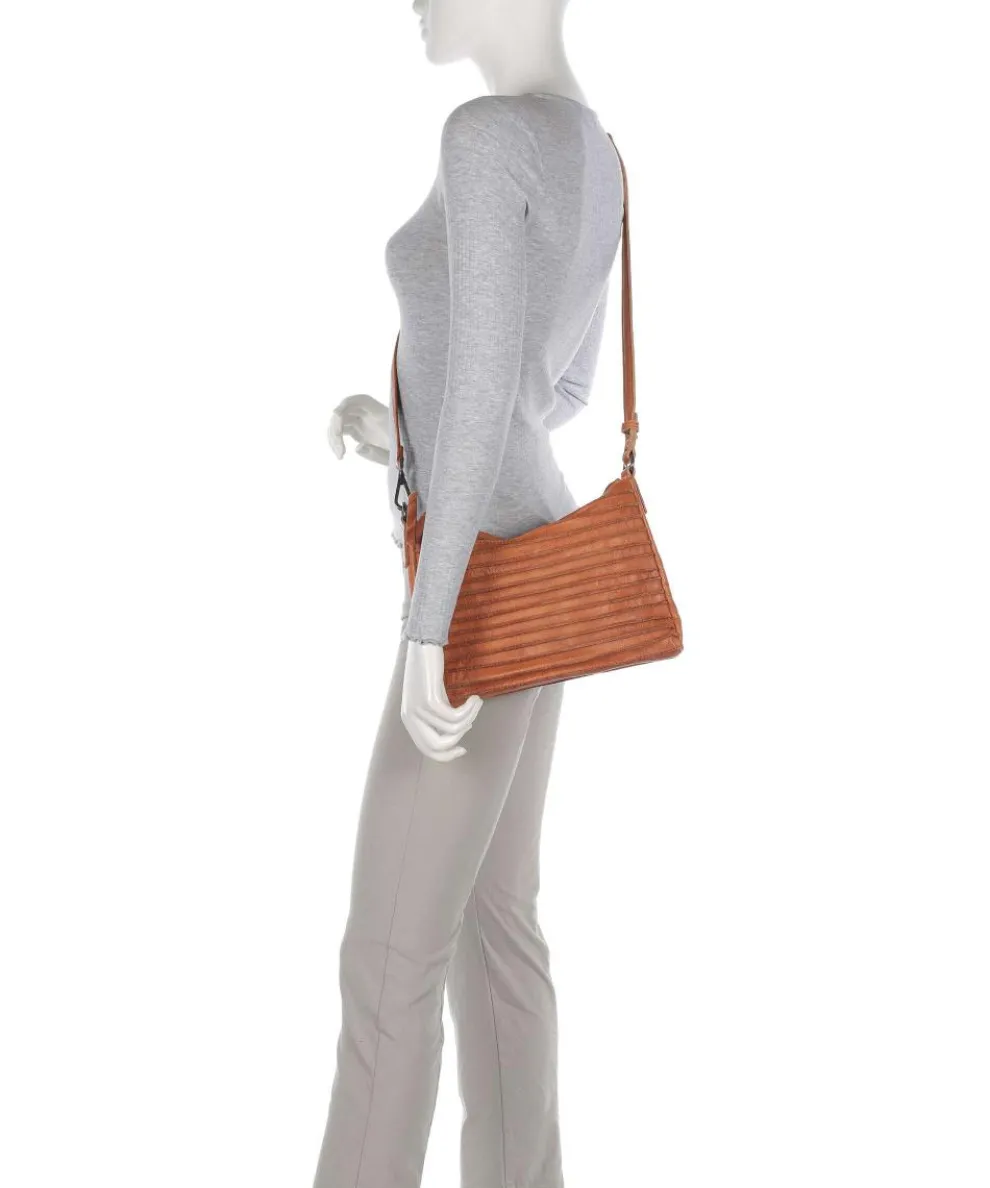 Bestseller Riffel Umhängetasche genarbtes Leder karamellbraun