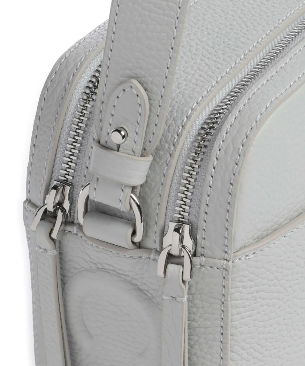 Myrtha Maxi Logo Umhängetasche genarbtes Rindsleder hellblau