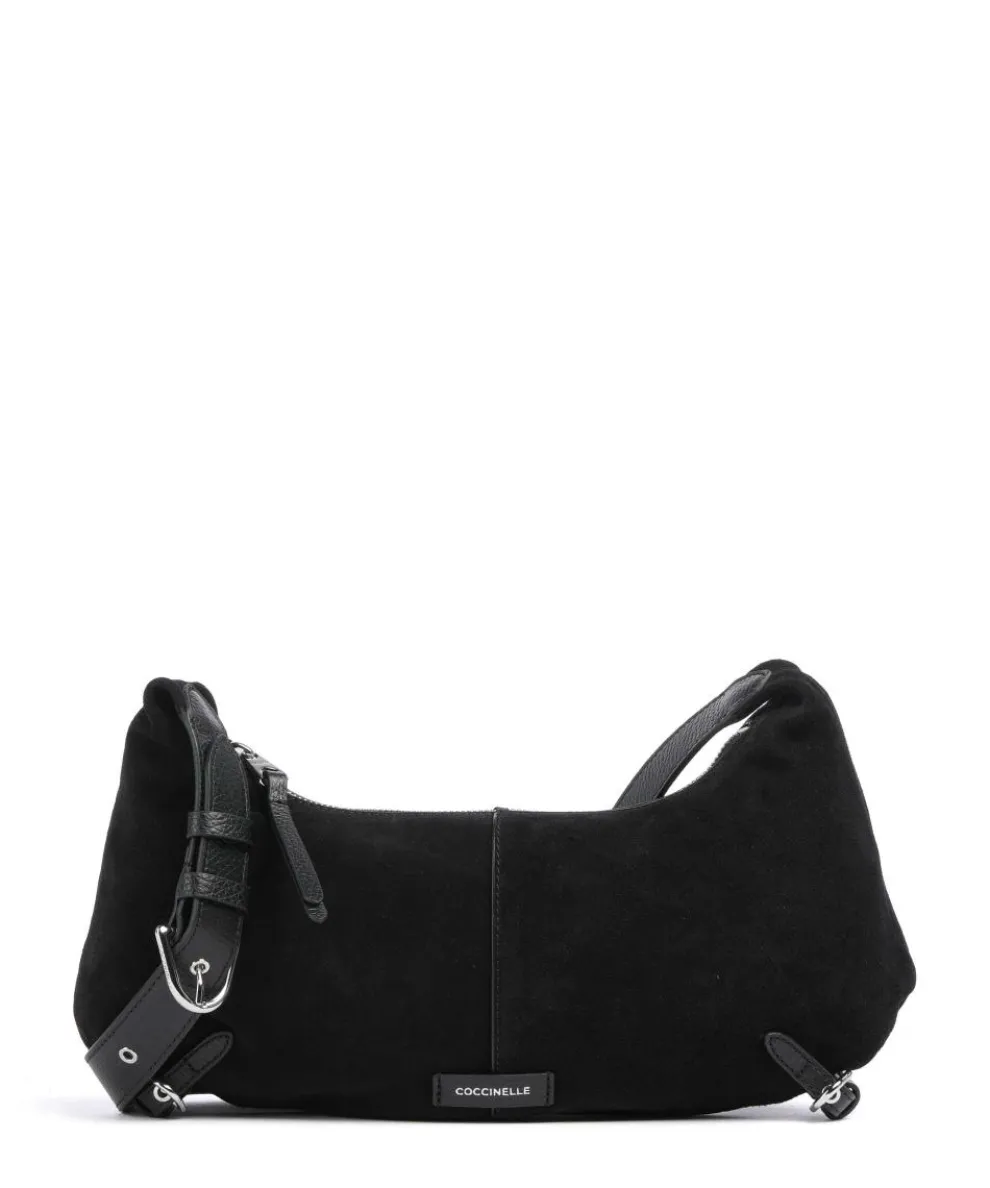 Abigail Suede Schultertasche aufgerautes Leder schwarz