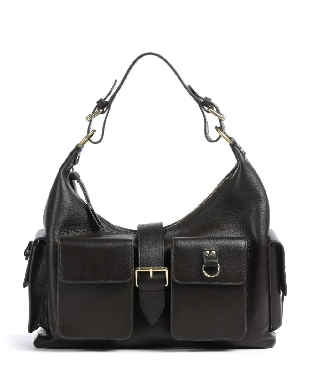 Amelia Large Schultertasche genarbtes Rindsleder dunkelbraun