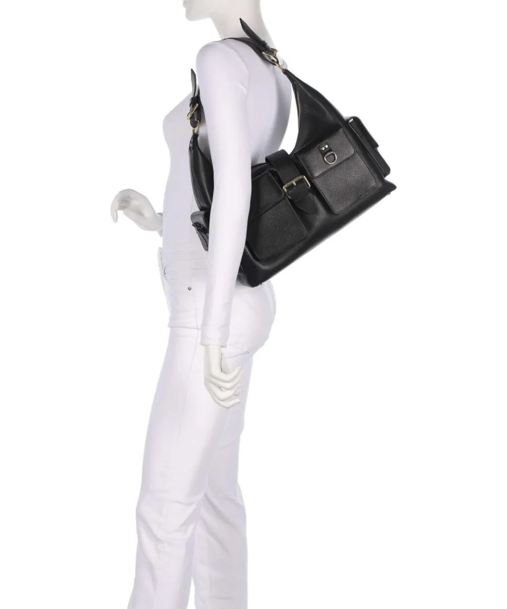 Amelia Large Schultertasche genarbtes Rindsleder schwarz