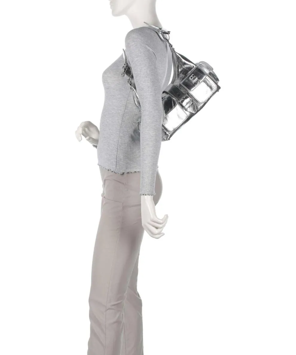 Amelia Schultertasche fein genarbtes Rindsleder silber