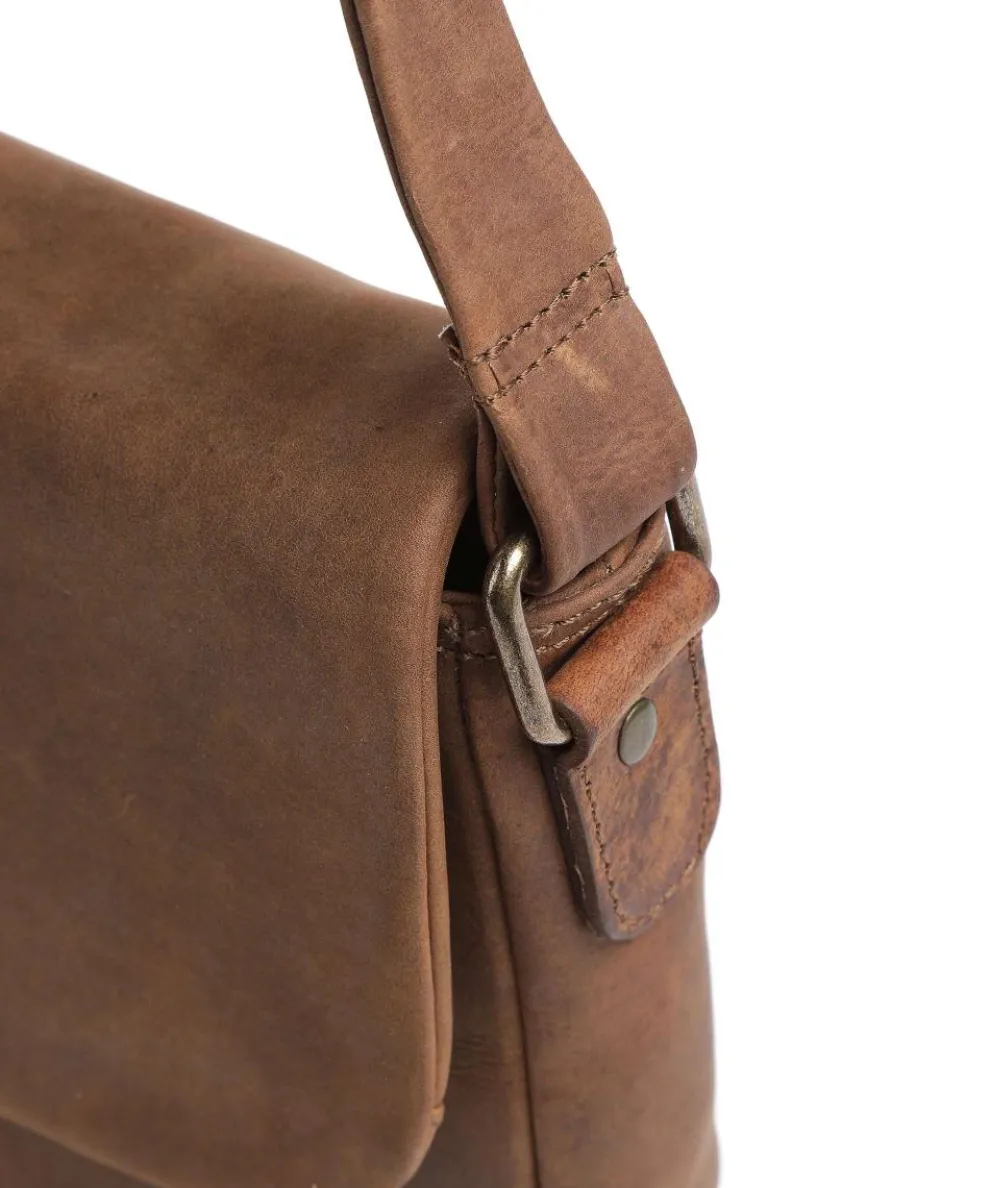 Antic Schultertasche genarbtes Leder braun