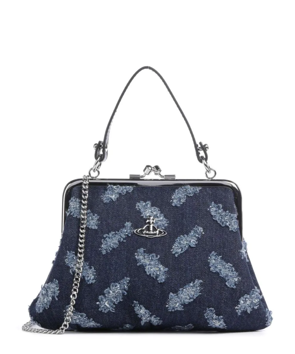 Granny Frame Ripped Denim Umhängetasche Baumwolle dunkelblau