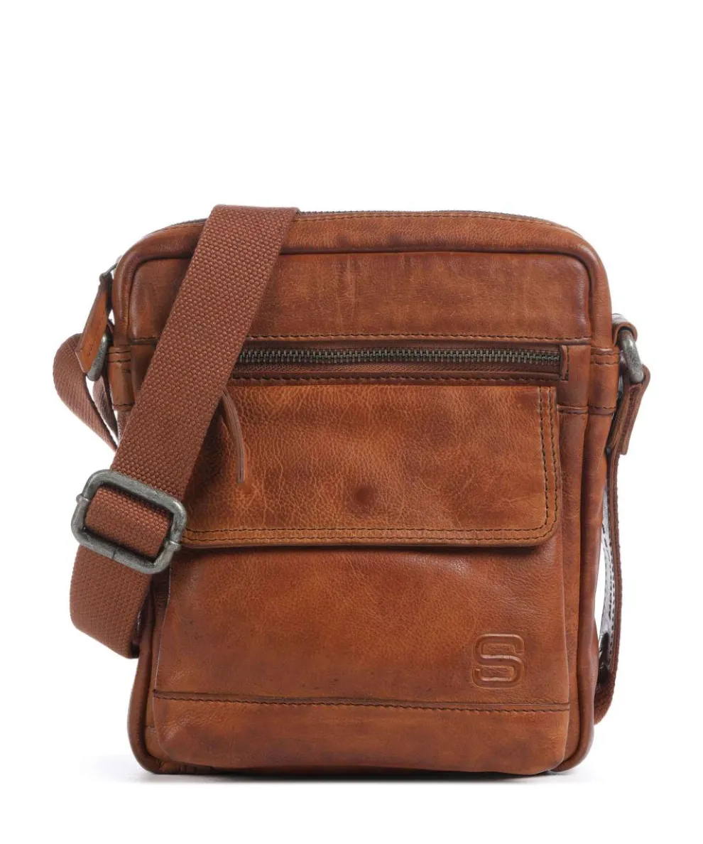 Apache Umhängetasche fein genarbtes Leder cognac