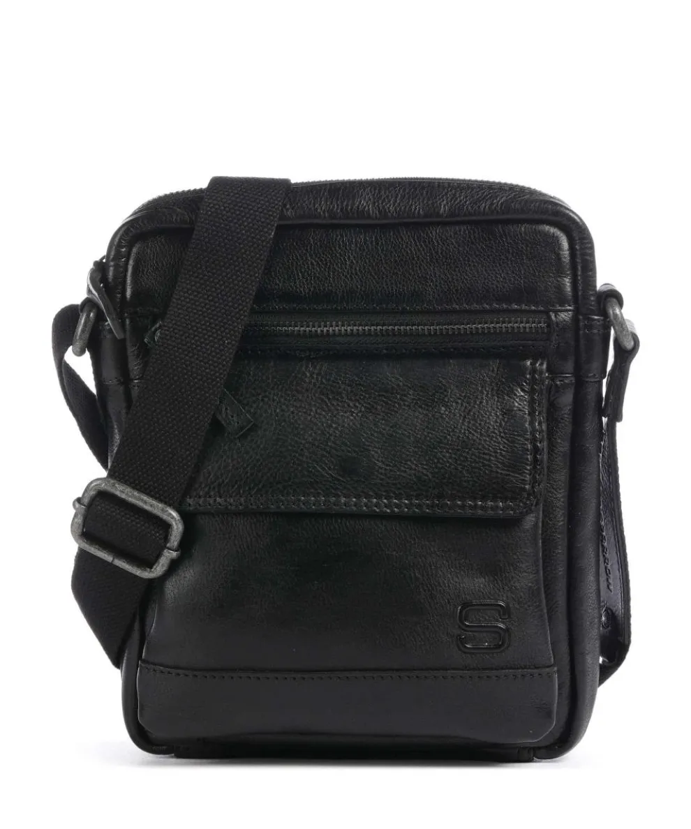 Apache Umhängetasche fein genarbtes Leder schwarz