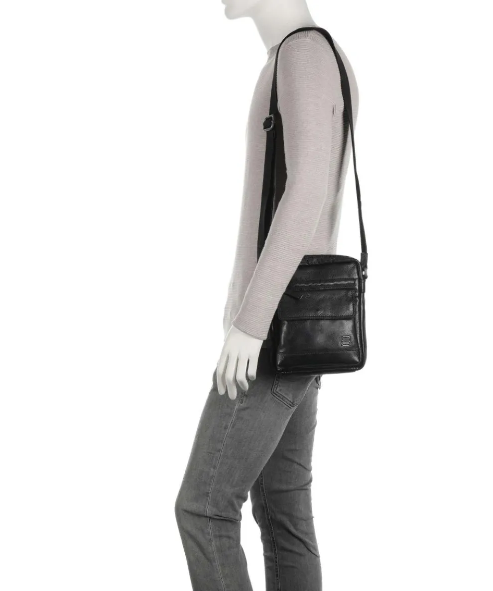 Apache Umhängetasche fein genarbtes Leder schwarz