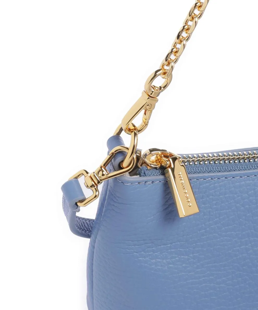Aura Schultertasche genarbtes Leder blau