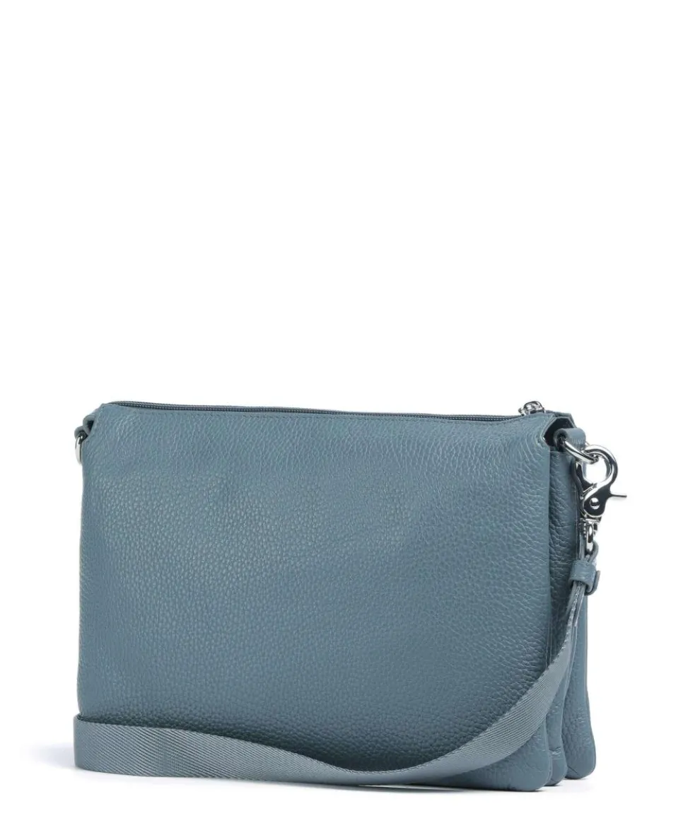 Mellow Leather Umhängetasche genarbtes Kalbsleder blaugrau