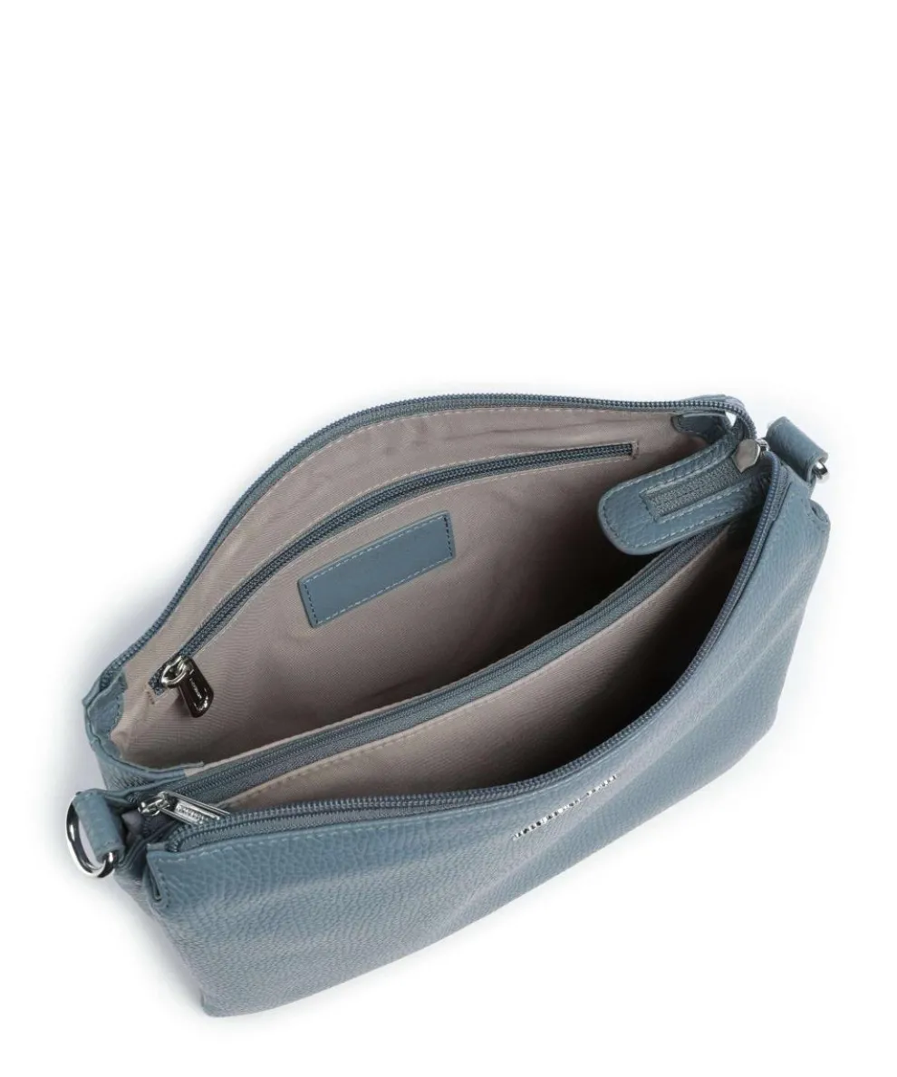Mellow Leather Umhängetasche genarbtes Kalbsleder blaugrau