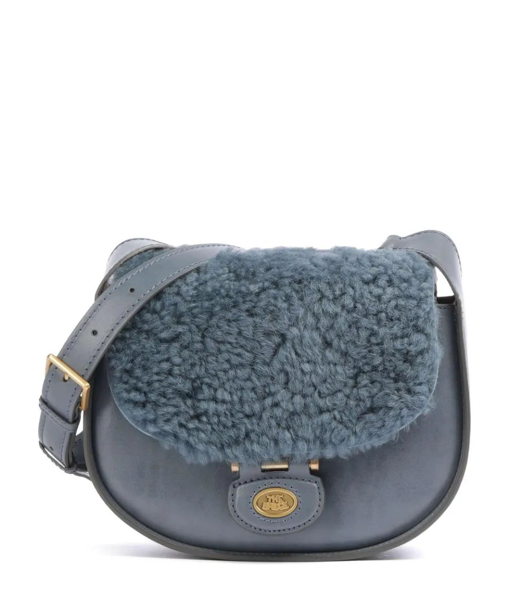 Dora Wow Umhängetasche fein genarbtes Leder, Kunstfell blaugrau