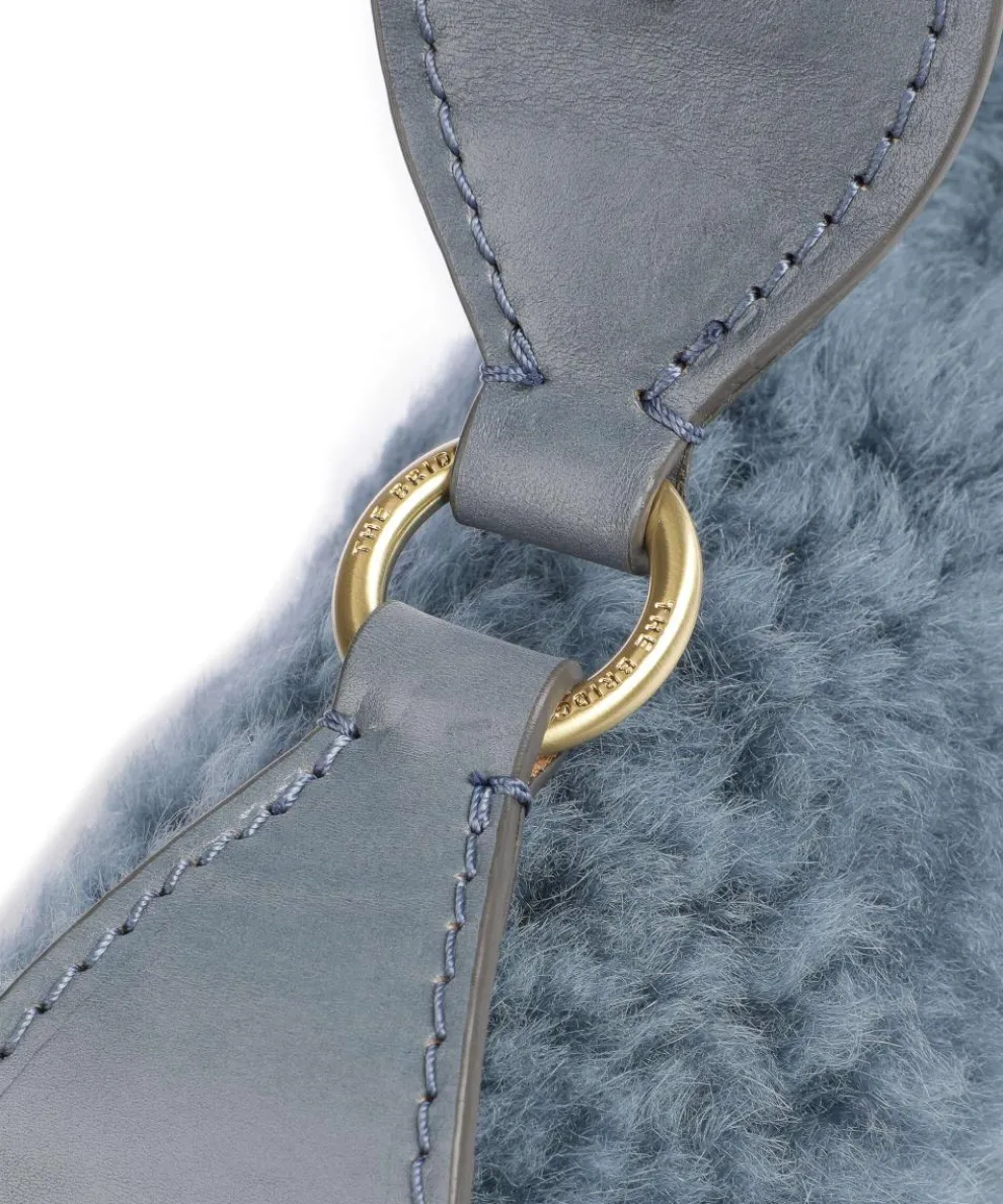 Dora Wow Umhängetasche fein genarbtes Leder, Kunstfell blaugrau