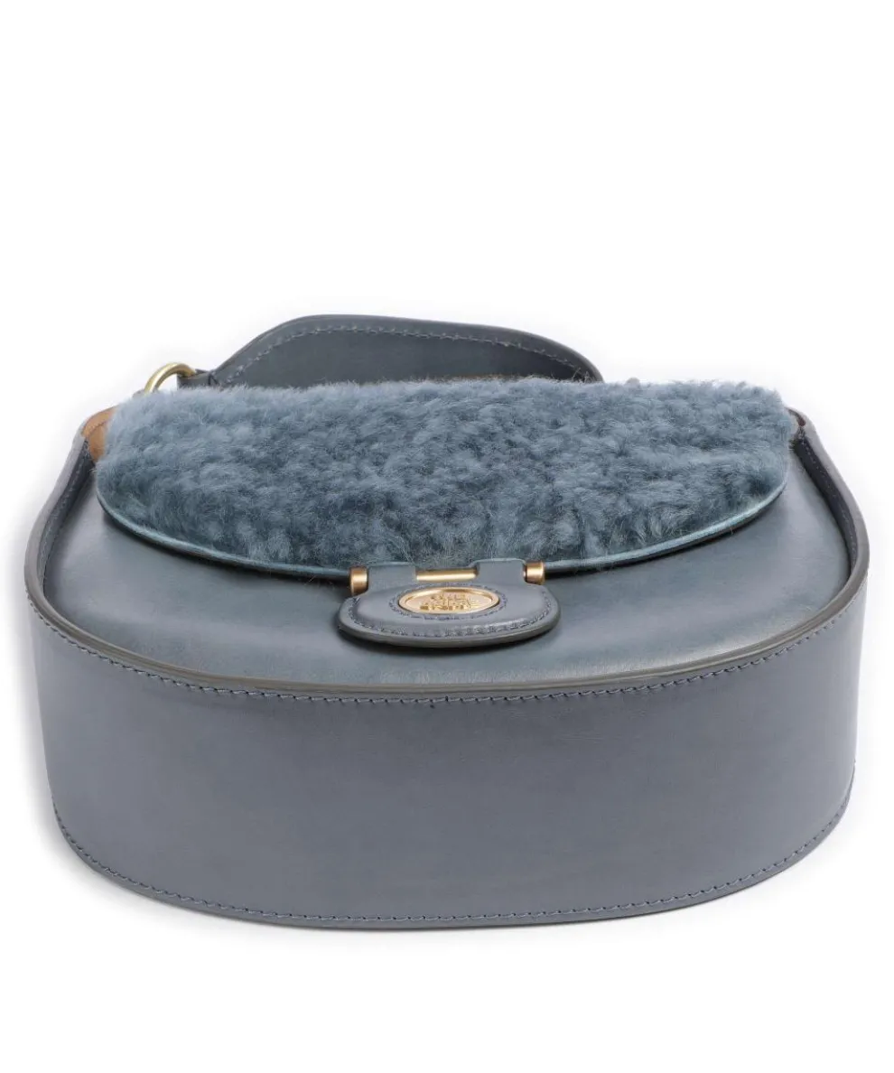 Dora Wow Umhängetasche fein genarbtes Leder, Kunstfell blaugrau