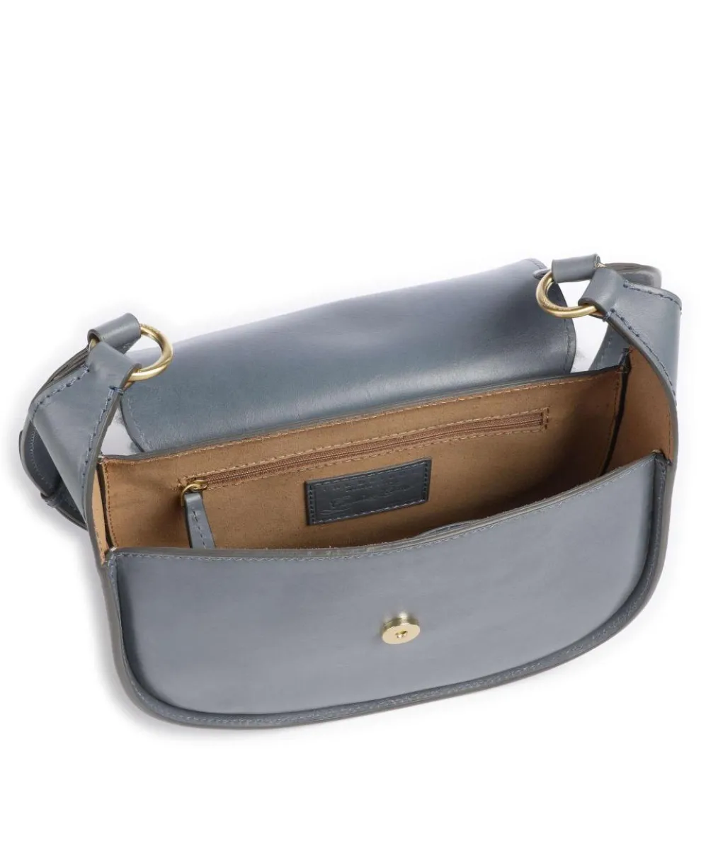 Dora Wow Umhängetasche fein genarbtes Leder, Kunstfell blaugrau