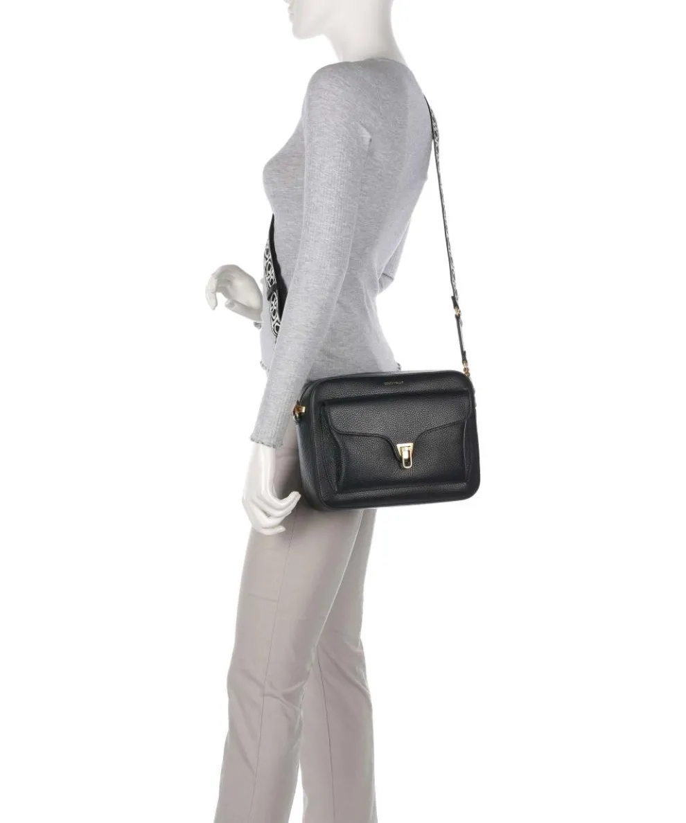 Beat Soft Ribbon Umhängetasche genarbtes Leder schwarz