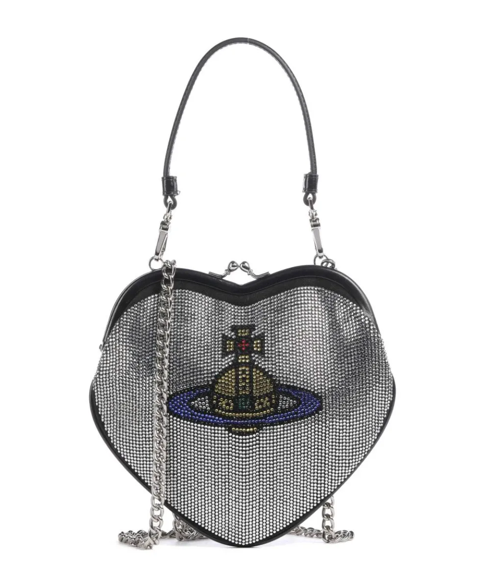 Belle Heart Frame Diamante Umhängetasche fein genarbtes Kalbsleder schwarz