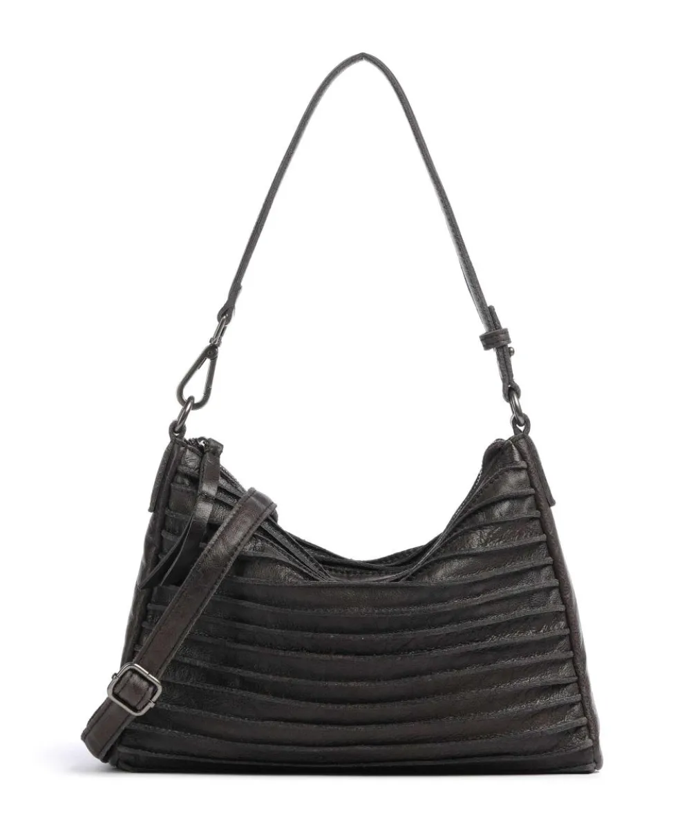 Bestseller Riffel Umhängetasche genarbtes Leder dunkelbraun