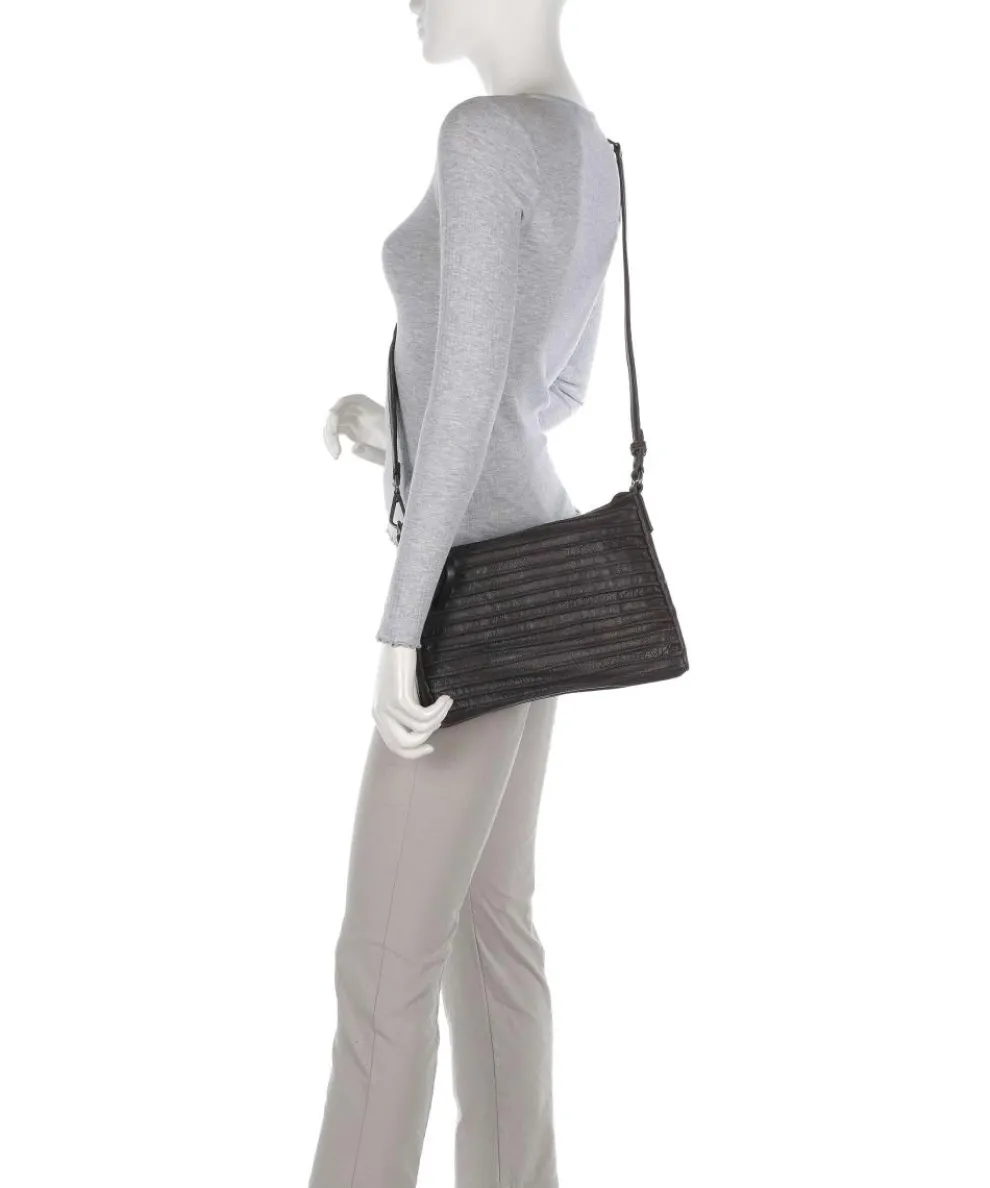 Bestseller Riffel Umhängetasche genarbtes Leder dunkelbraun