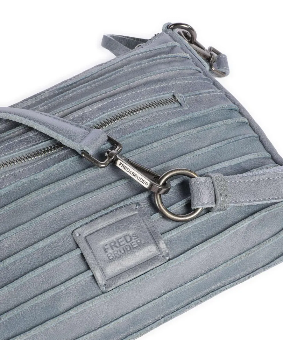 Bestseller Riffel Umhängetasche genarbtes Leder blaugrau