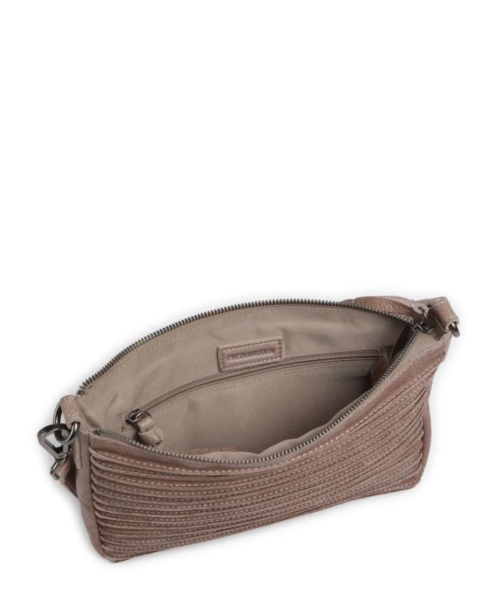 Bestseller Riffel Umhängetasche genarbtes Leder taupe
