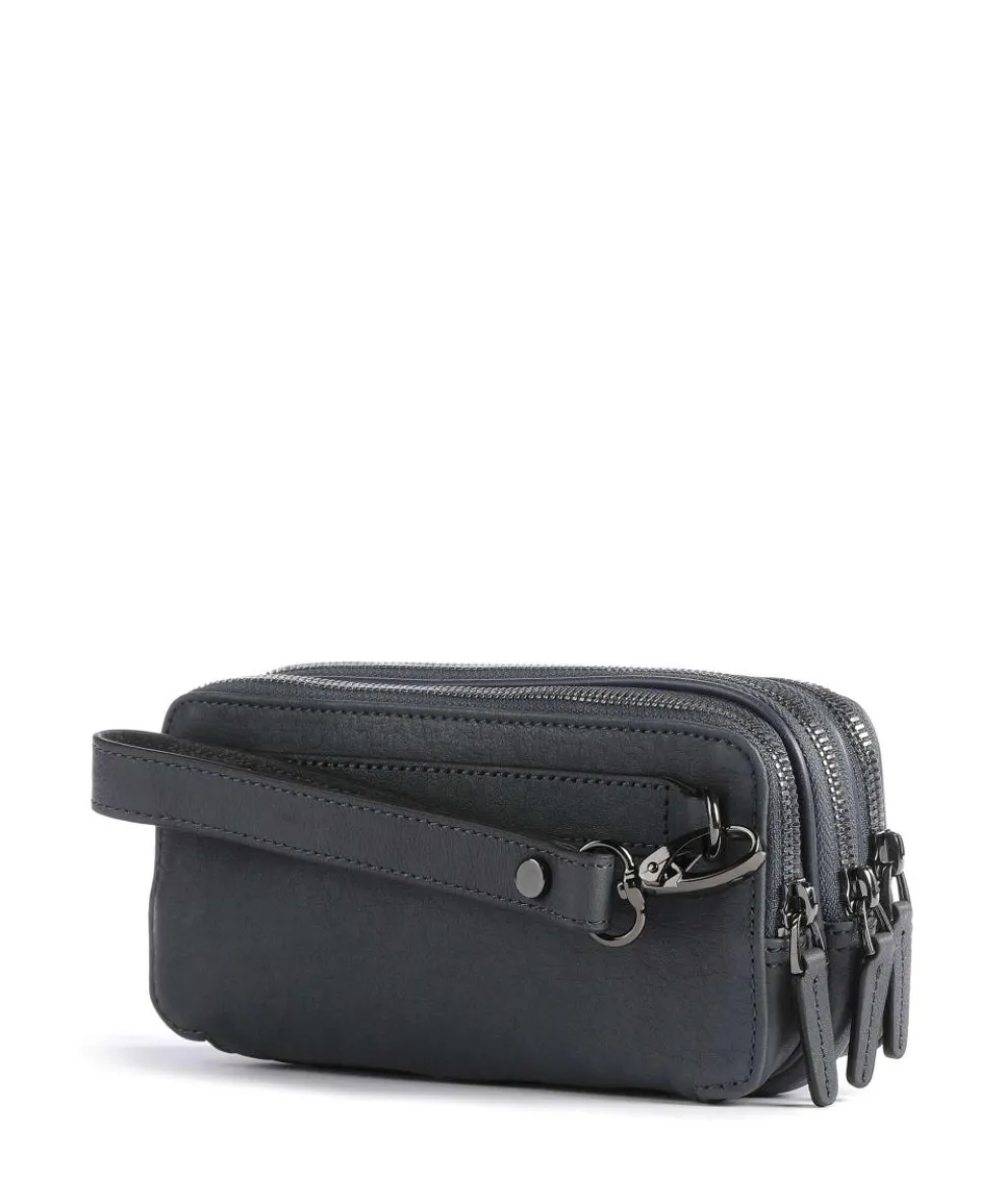 Black Square Handgelenktasche Leder, fein genarbtes Leder dunkelblau