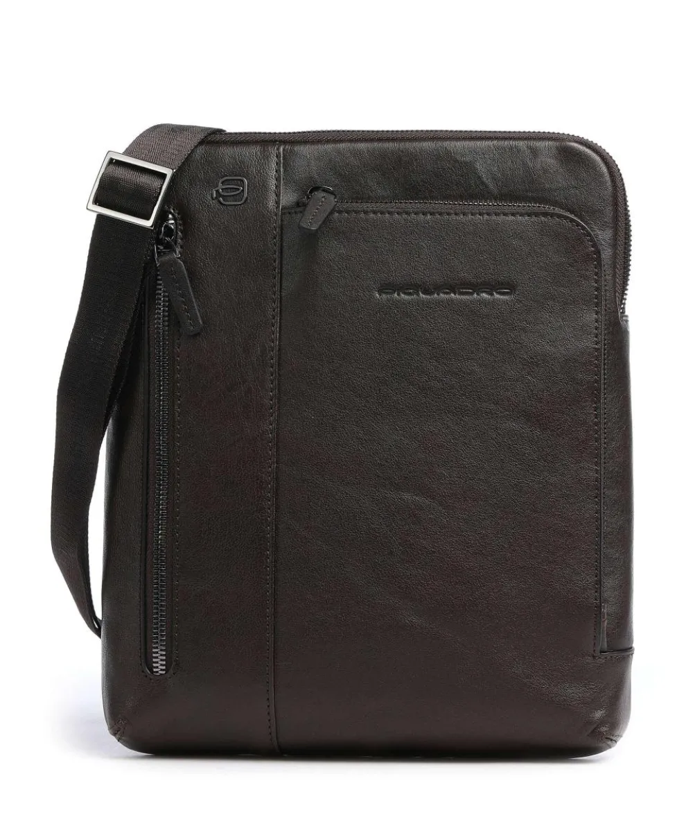 Black Square Umhängetasche genarbtes Leder dunkelbraun