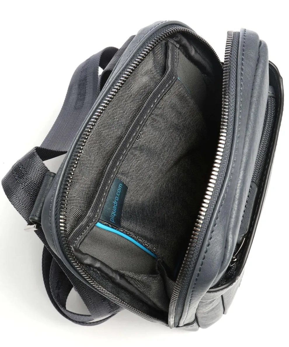 Black Square Umhängetasche genarbtes Rindsleder blaugrau