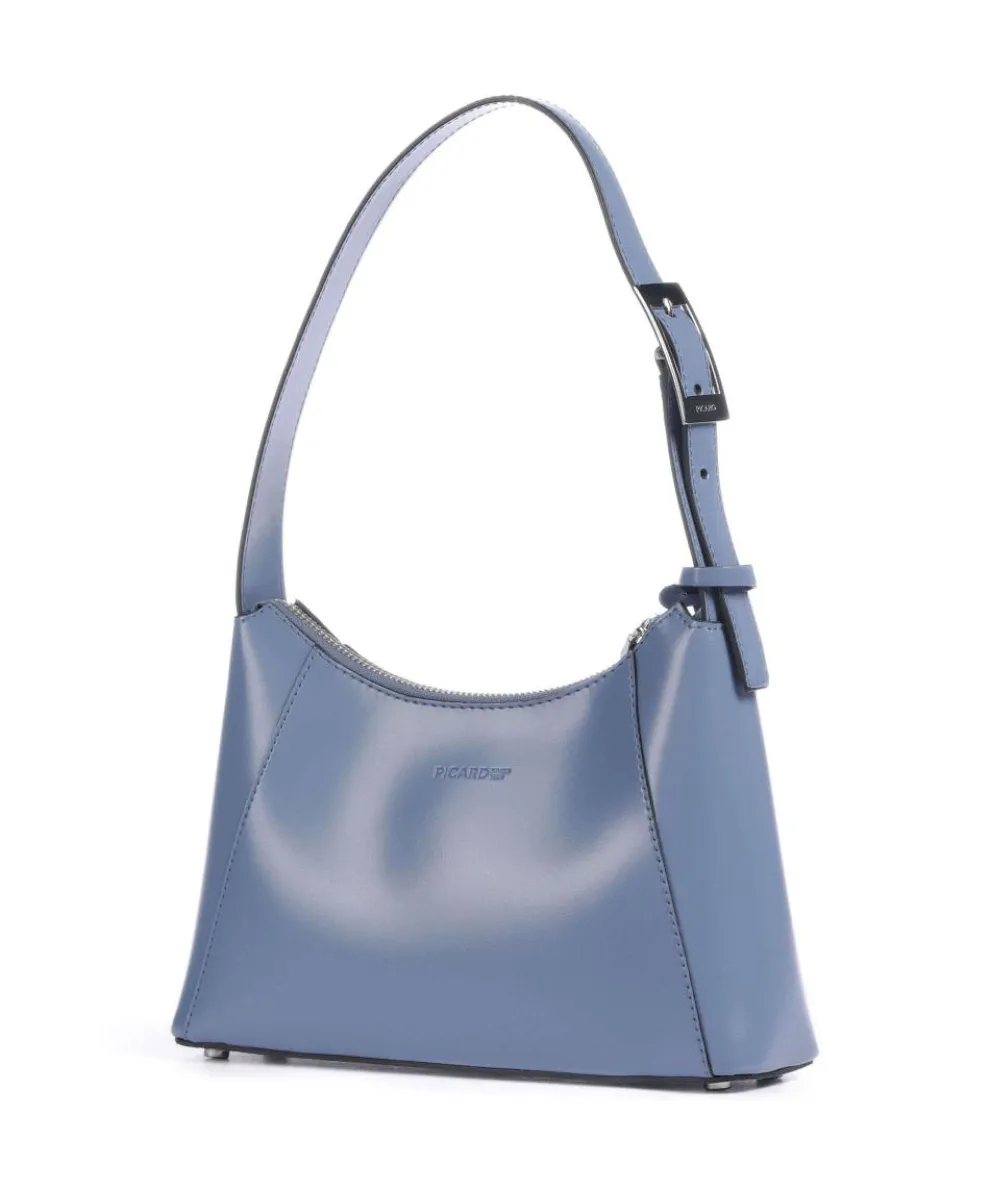 Black Tie Schultertasche glattes Rindsleder blaugrau