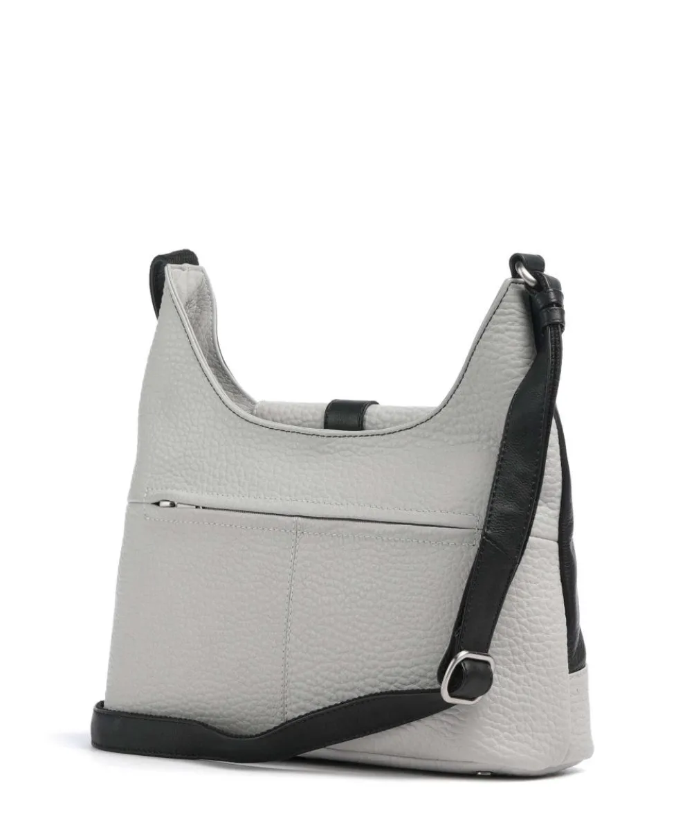 Boston Umhängetasche genarbtes Leder grau/schwarz