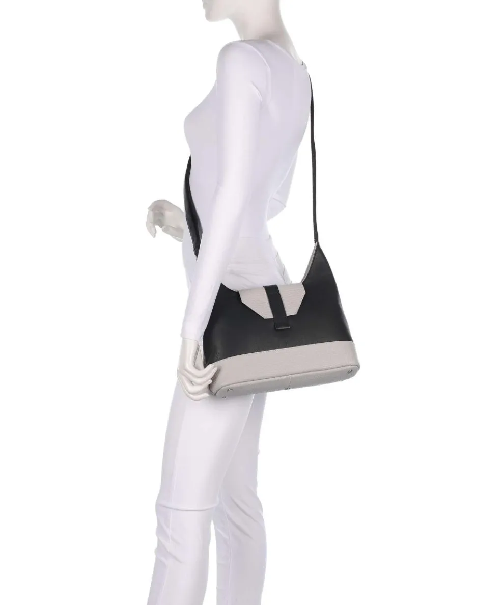 Boston Umhängetasche genarbtes Leder grau/schwarz