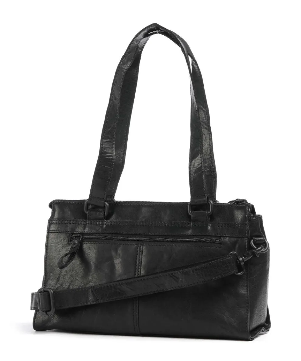 Bronco Amity Schultertasche fein genarbtes Leder schwarz