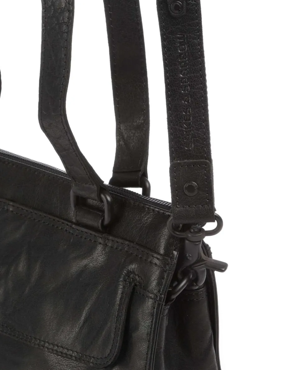 Bronco Amity Schultertasche fein genarbtes Leder schwarz