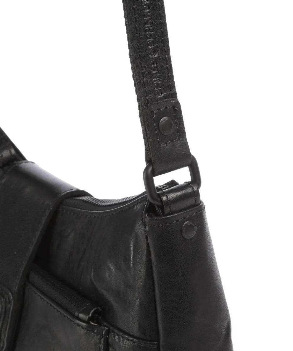 Bronco Carlia Umhängetasche fein genarbtes Leder schwarz